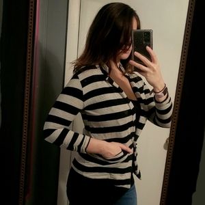 Fitted Striped Blazer, Rouched 3/4 Sleeves, Soft and Stretchy, Fits like a Small